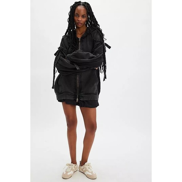 Free People Bow Girl Sweatshirt Hoodie Jacket Top Oversized Cotton XL NWD 283681 - Picture 3 of 12